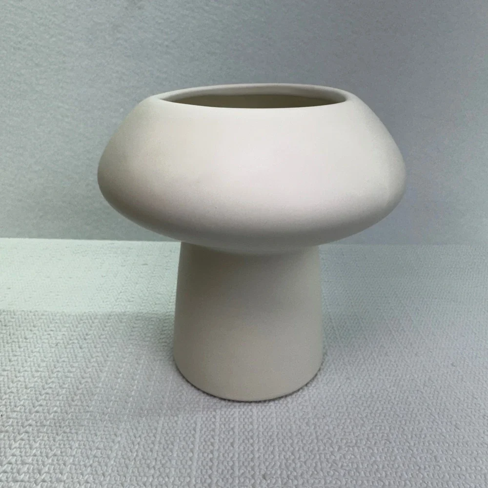 Mushroom Ivory Ceramic‎ Vase Modern Sculptural Decor Abstract Cutout Art Pottery
